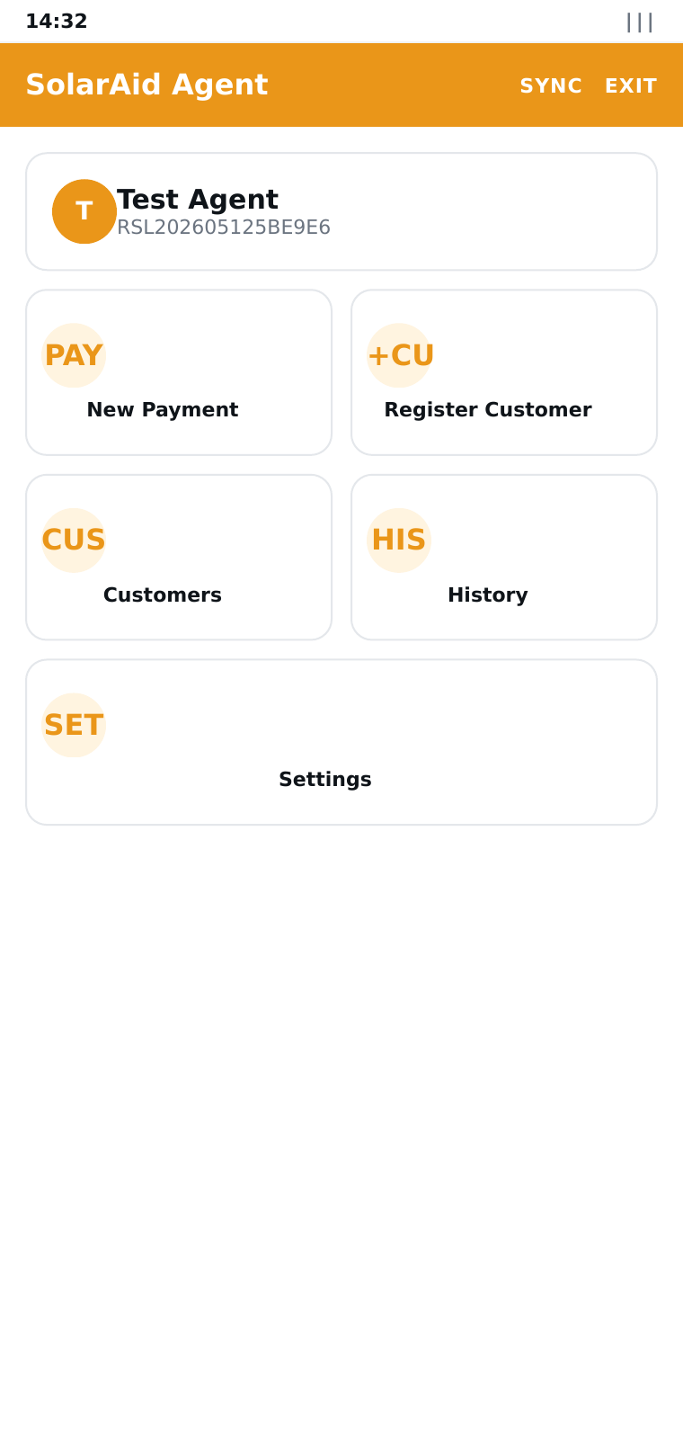 Home dashboard — agent profile + quick actions