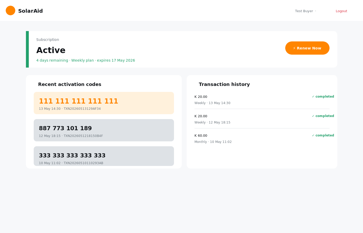 Customer dashboard